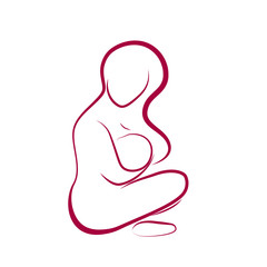 Stylized silhouette of breastfeeding woman. 