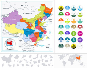 Fototapeta premium China Political Map and Flat Icon Set