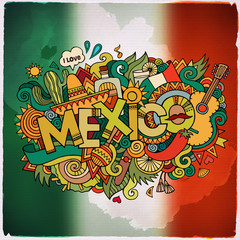 Mexico country hand lettering and doodles elements