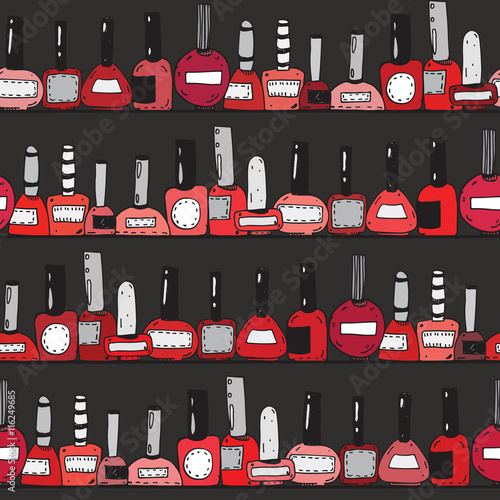 Seamless Vector Illustration With Red Nail Polish Bottles On