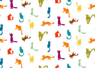 Obraz premium Cute seamless pattern with colorful cat silhouettes.