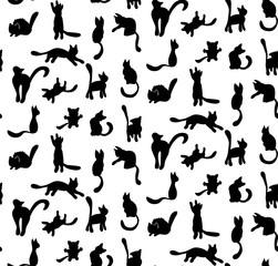 Obraz premium Cute black and white seamless cat pattern. 