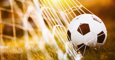 Fototapeta Soccer ball in goal obraz