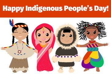 Kids from different countries in national clothes.