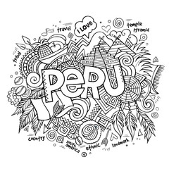 Peru hand lettering and doodles elements background
