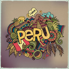 Peru hand lettering and doodles elements background.