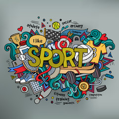 Sport hand lettering and doodles elements background