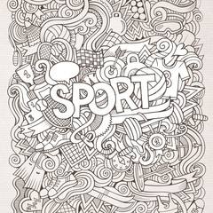 Sport hand lettering and doodles elements background.