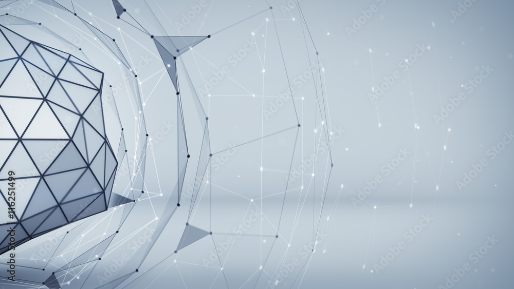 Poster grey polygonal network shape. abstract 3d render