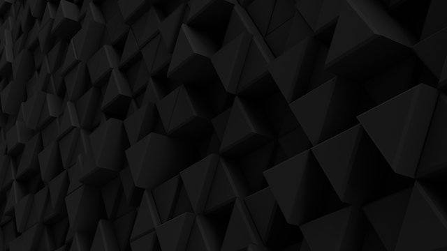 Black wall of extruded triangles 3D render © gonin