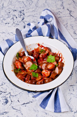 Fried sliced sausages