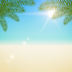 Fototapeta na wymiar Summer vector blurred background with palm leaves