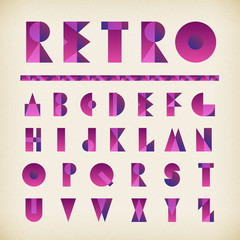 Retro gradient violet and pink alphabet typography gradient font