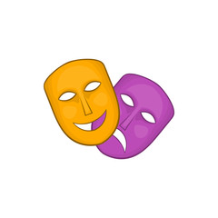 Comedy and tragedy theatrical masks icon in cartoon style on a white background