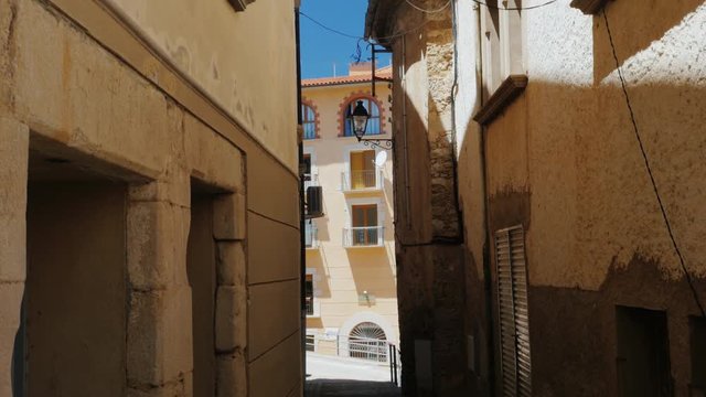 Typical street of a small town in Catalonia, Spain