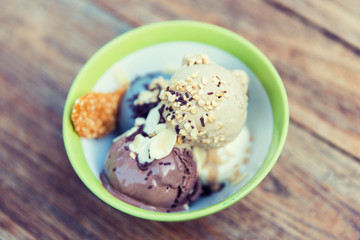 close up of ice cream in bowl on table
