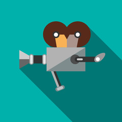 Retro cinema camera icon in flat style on a turquoise background
