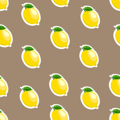 Pattern. lemon and leaves on brown background.