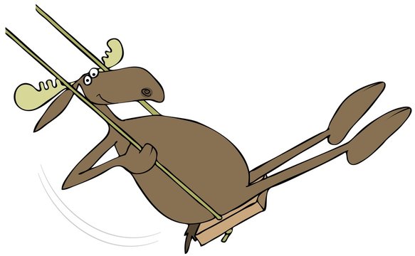 Moose On A Wooden Swing