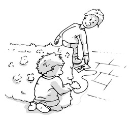 Jongen met briefgeld aan touwtje