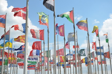 Many flags in the wind
