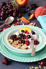 Homemade Healthy Breakfast with yogurt, granola and berries