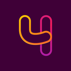 Obraz premium Number four logo formed by colorful neon line.