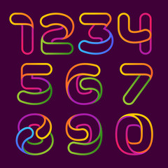 Numbers set logos formed by colorful neon line.