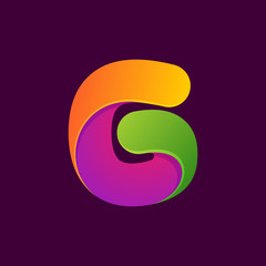 Number six logo formed by colorful line.