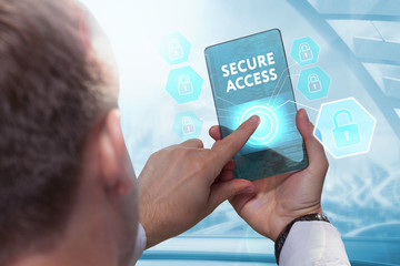 Business, technology, internet and networking concept. Young bus