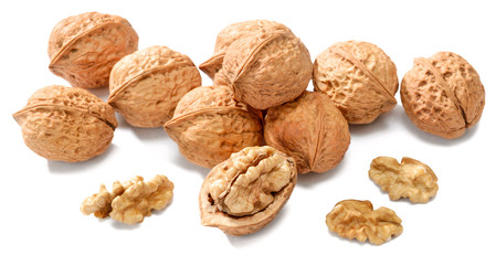 Fototapeta na wymiar cracking walnuts on white