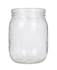 A large empty glass jar isolated on a white background
