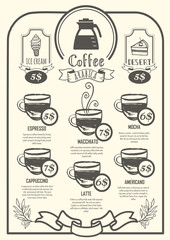 Coffeehouse menu. Coffee Poster on a white background.