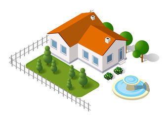 Isometric 3d rural landscape elements set a plan view and tree house