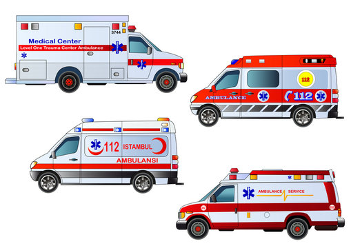 Ambulance cars vector illustration, isolated on white