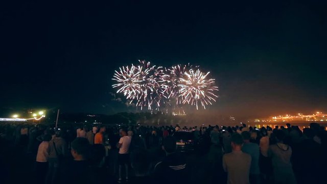 Crowd Watching Fireworks. 1080p 1080p