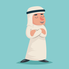 Smiling Talking Arab Businessman Wise Character Symbol Icon on Stylish Background Retro Cartoon Design Vector Illustration
