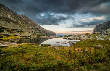 Mountain Lake Above Skok Waterfall at Sunset. Mlynicka Valley, High Tatra, Slovakia. © kaycco