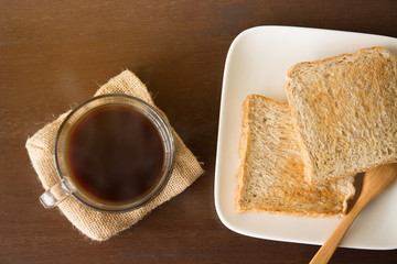 hot coffee and toasts