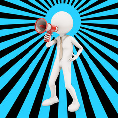 3d character shouting in megaphone , 3d rendering