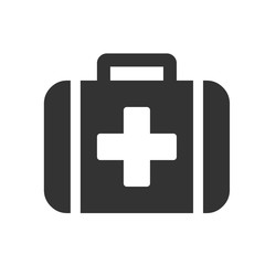 Medical kit icon. First aid sign. Flat icon of medical kit isolated on white background. Vector illustration.