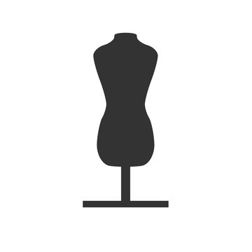 Fashion stand, female torso mannequin icon. Tailor mannequin. Dummy mannequin. Simple flat logo of mannequin isolated on white background. Vector illustration.