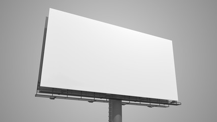 Blank white billboard on gray background. 3D rendered illustration.