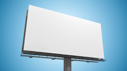 Blank white billboard on blue background. 3D rendered illustration.