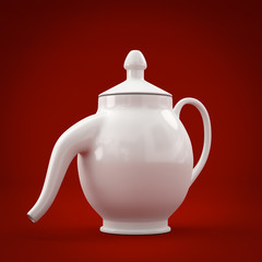 Teekanne mit Ausguss in der falschen Richtung.