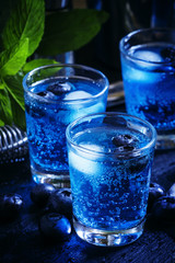 Cocktail with soda, gin and berries, black background, selective