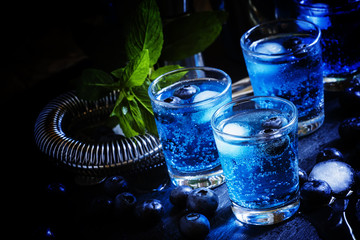 Cocktail with soda, gin and berries, black background, selective