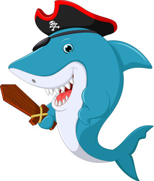 Cute shark pirate cartoon