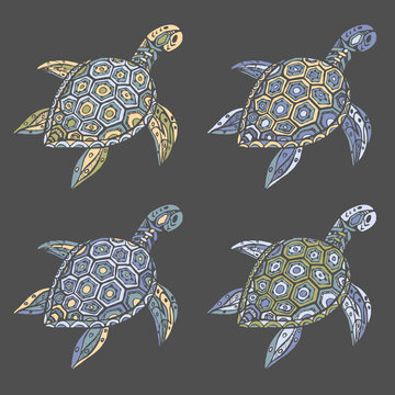 Handgezeichnete imaginäre farbige Schildkröte 
