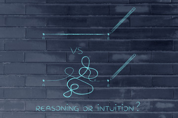 logic vs creative process, point A to B lines with pencil